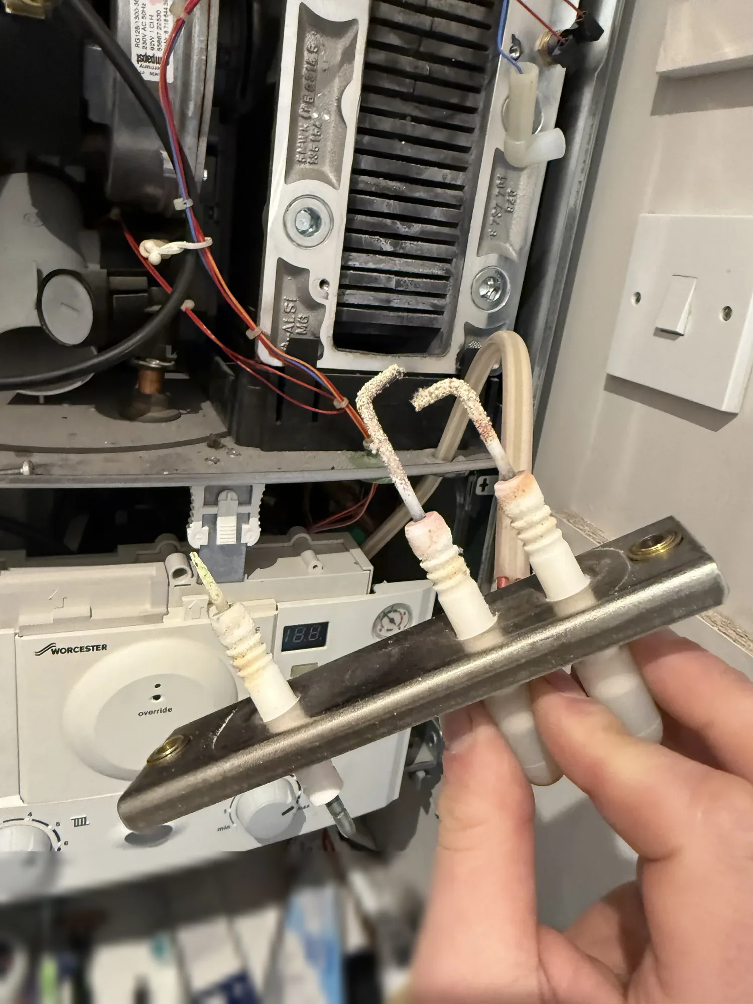 Boiler electrode assembly removed for inspection