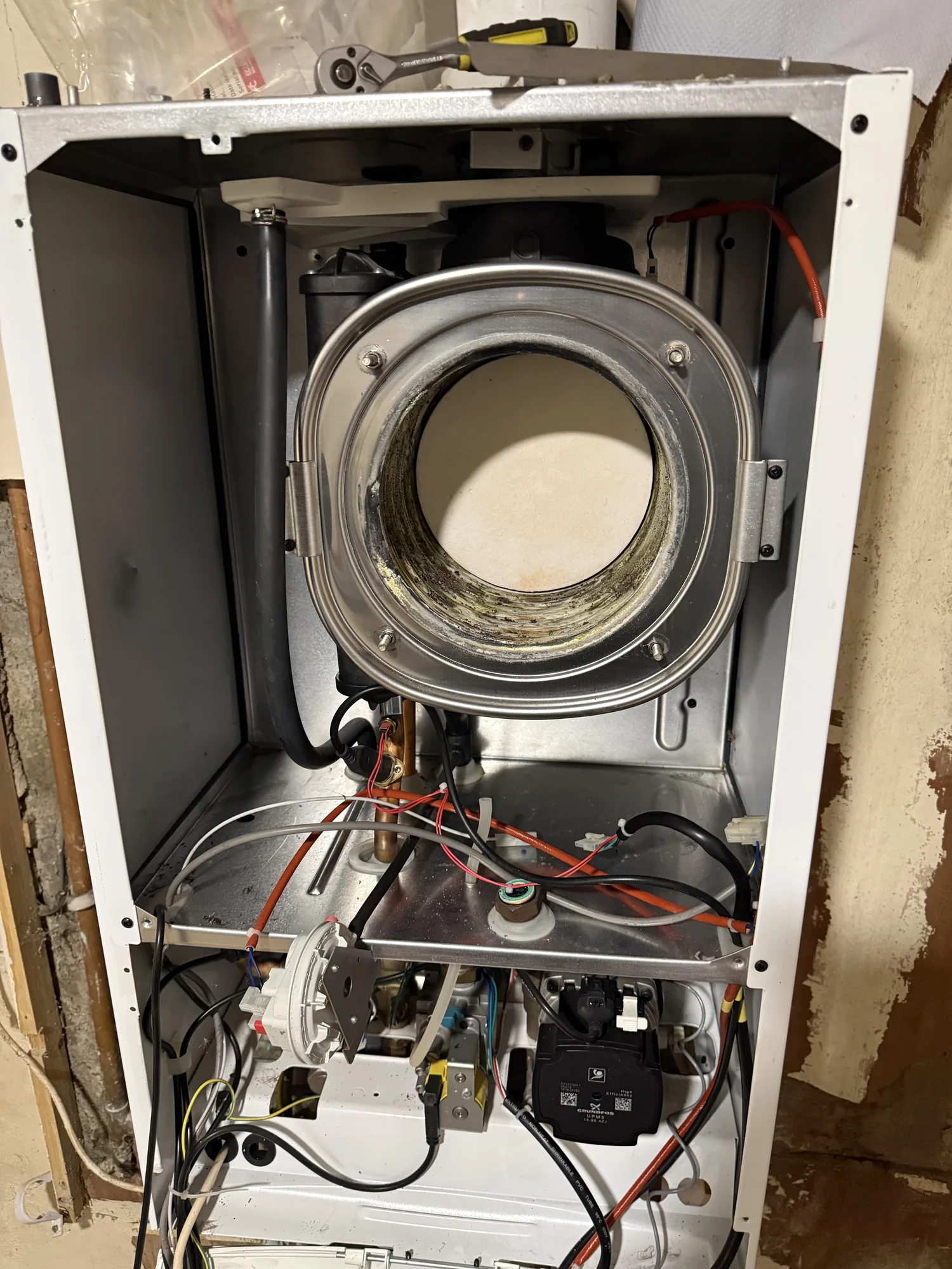 Boiler stripped down to the combustion chamber for repair